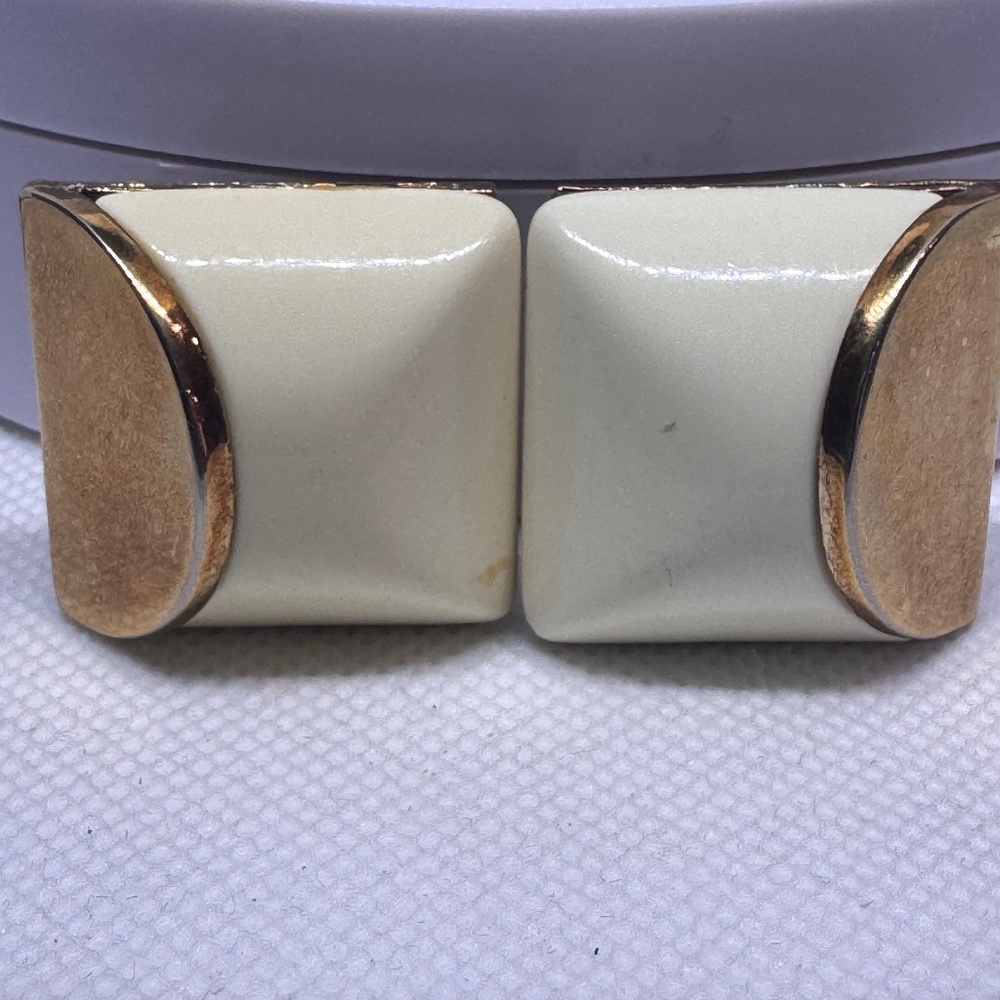 Vintage Lucite Cream  and Gold Tone Earrings Clip On 60's MCM Chunky
